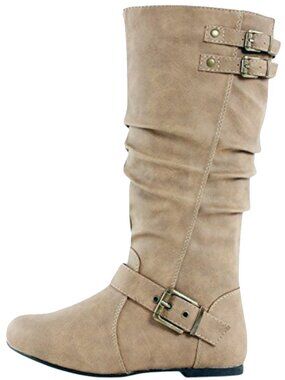 Top Moda Night-78 Taupe Slouch Calf-Length Riding Moto Boots